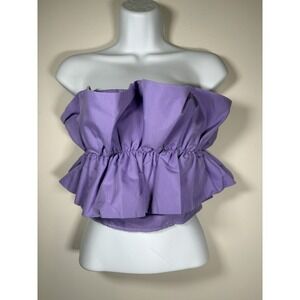 DO+BE Strapless Smocked Lilac Purple Cropped Top Quiet Luxury Ruffle Size Medium